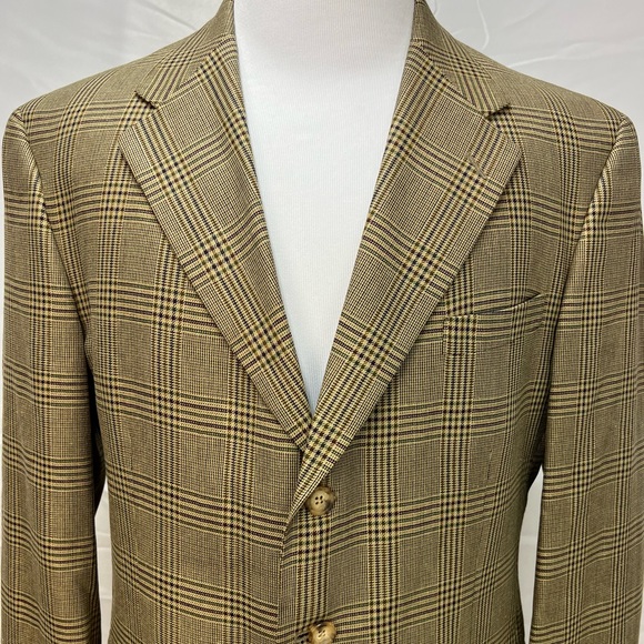 Men's Hart Schaffner Marx Softly Tailored Windowpane Plaid 43R Tan Blazer Jacket - Picture 3 of 9